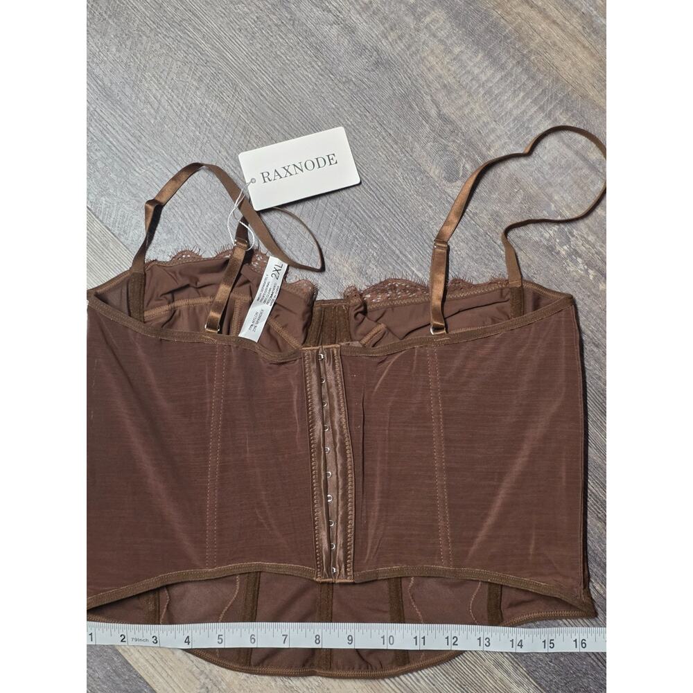 Raxnode Womens XXL Brown Lace Crop Corset Top with Buckle NWT - Picture 5 of 6
